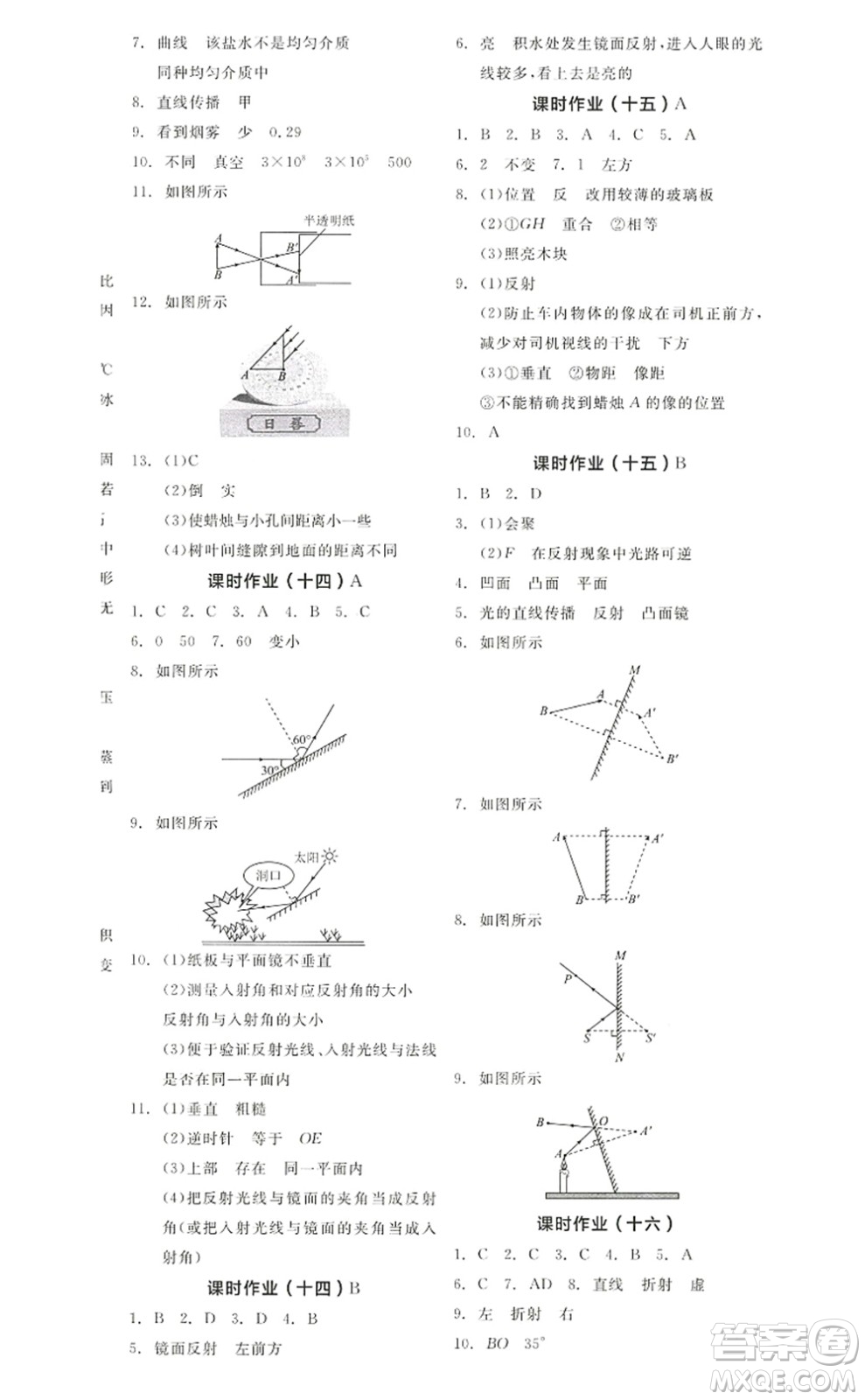 陽(yáng)光出版社2022全品學(xué)練考八年級(jí)物理上冊(cè)RJ人教版答案