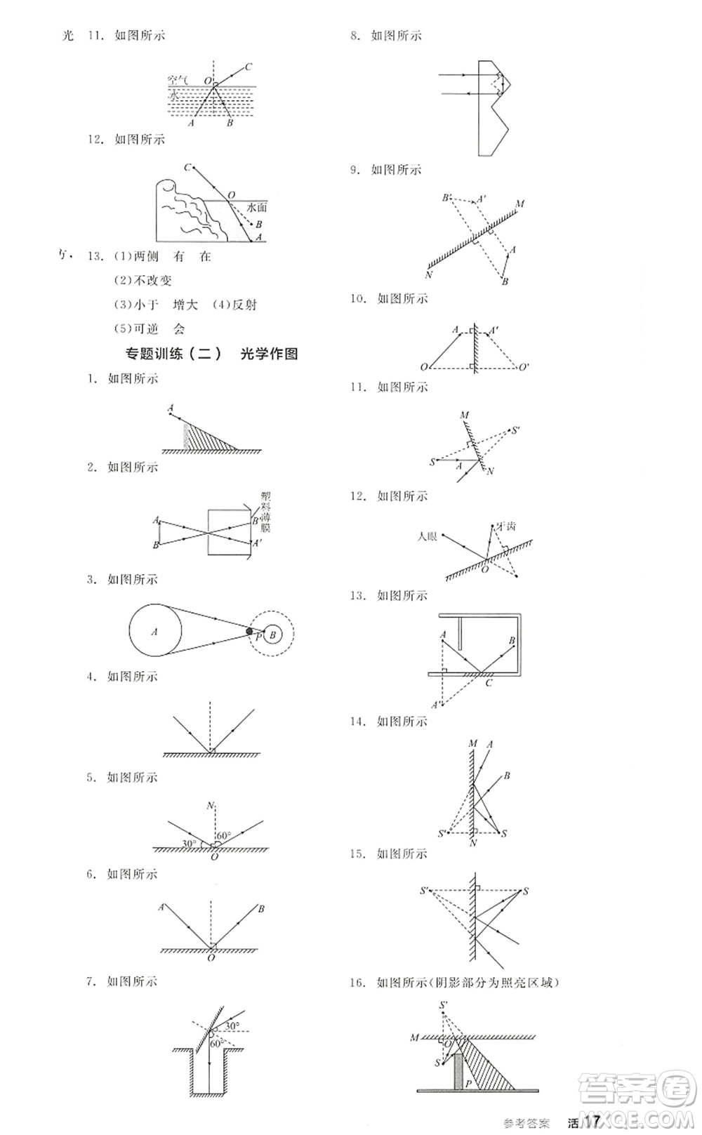 陽(yáng)光出版社2022全品學(xué)練考八年級(jí)物理上冊(cè)RJ人教版答案