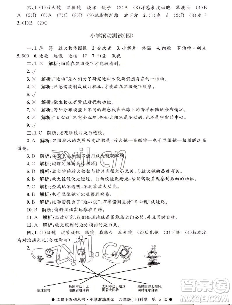 浙江工商大學(xué)出版社2022孟建平小學(xué)滾動測試科學(xué)六年級上教科版答案