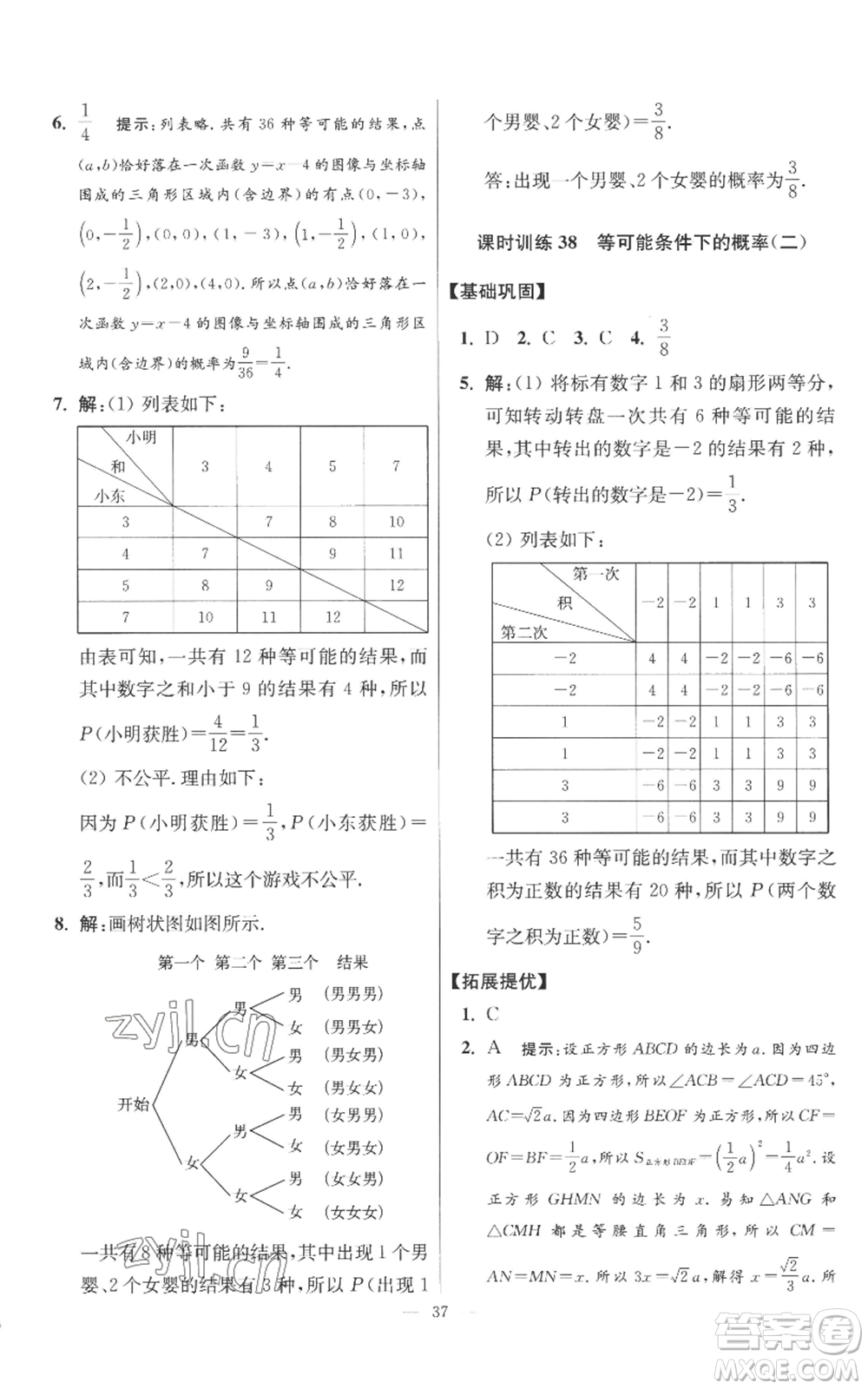 江蘇鳳凰科學(xué)技術(shù)出版社2022小題狂做九年級(jí)上冊(cè)數(shù)學(xué)蘇科版提優(yōu)版參考答案