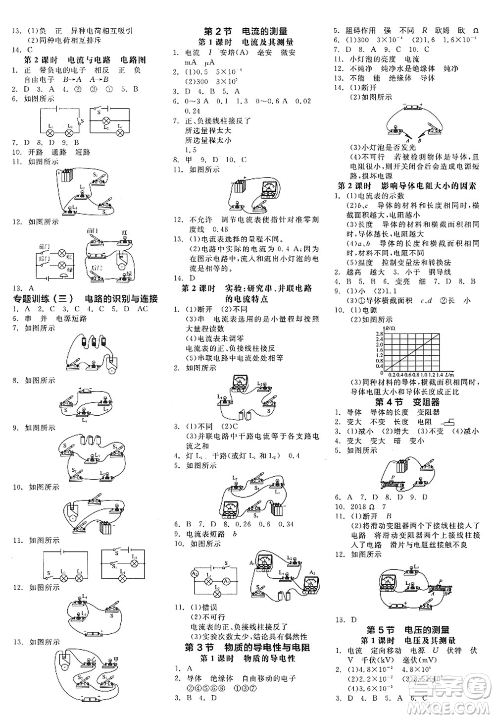 陽光出版社2022全品學(xué)練考八年級科學(xué)上冊ZJ浙教版答案