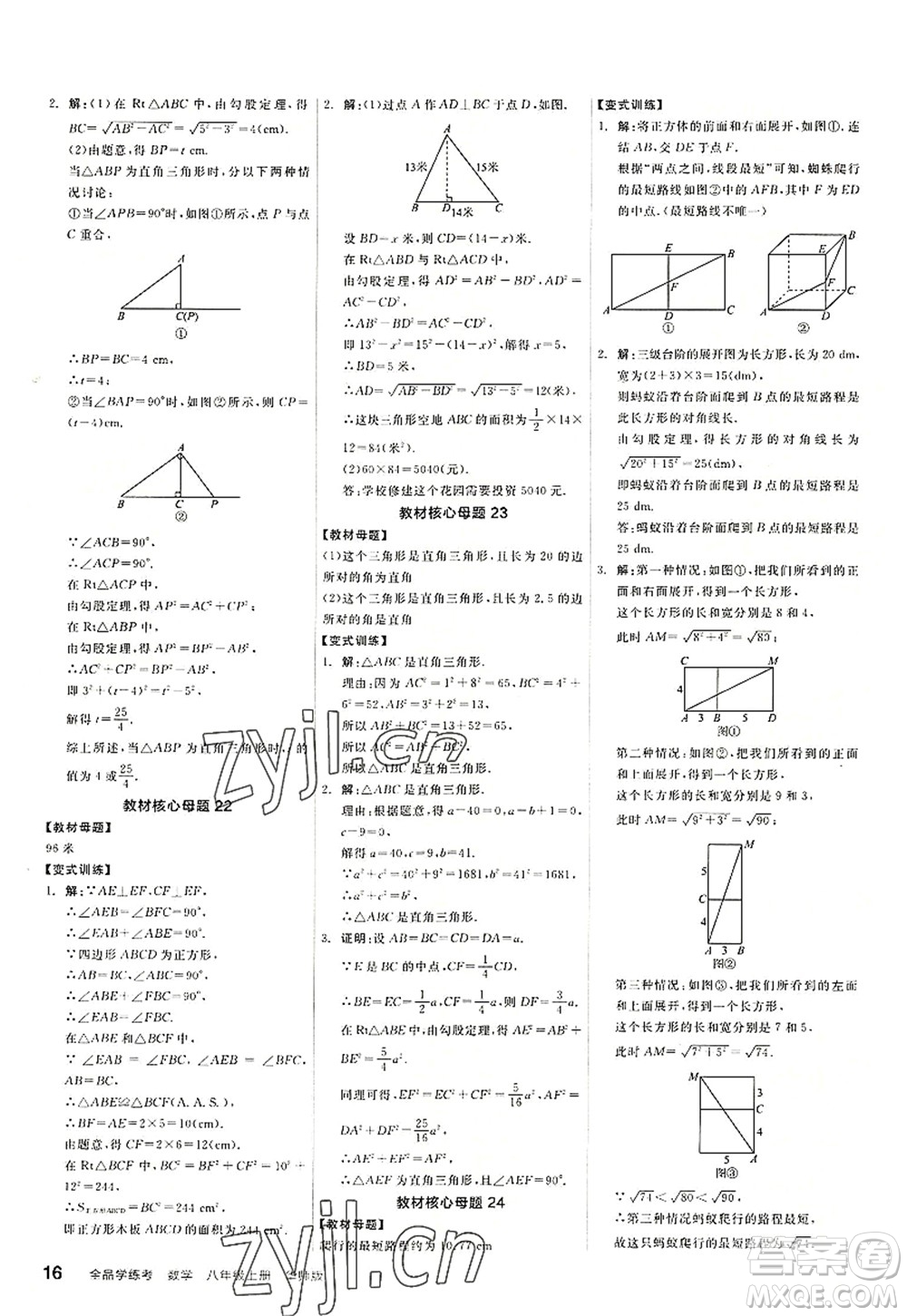 陽光出版社2022全品學(xué)練考八年級(jí)數(shù)學(xué)上冊(cè)HS華師版答案