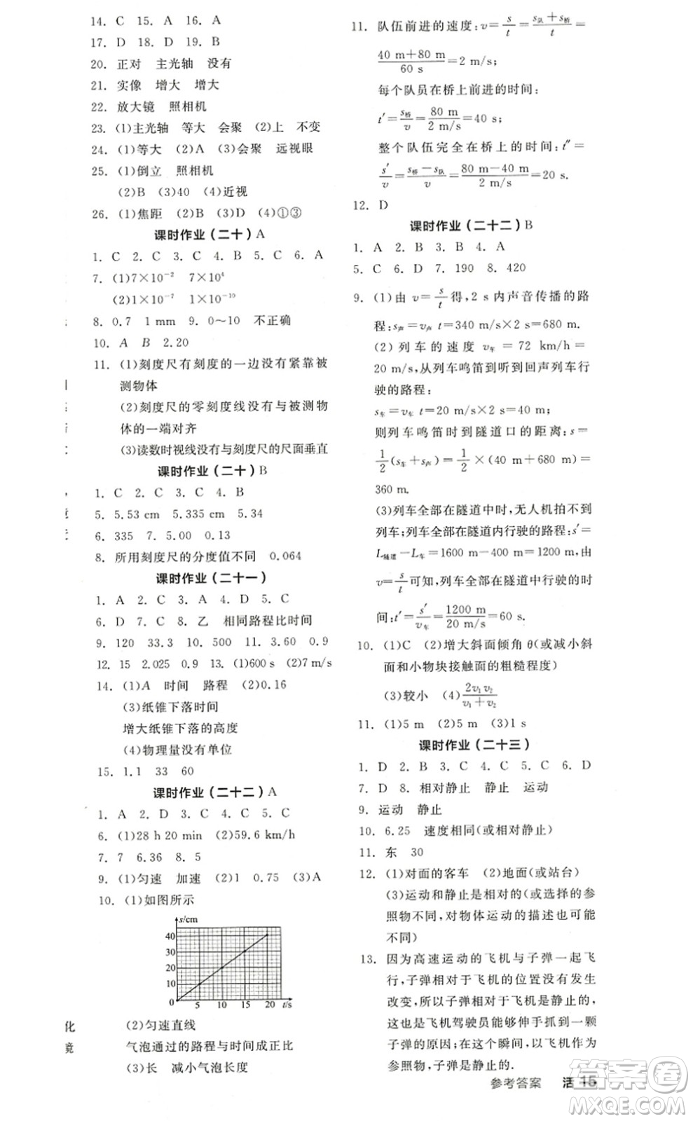 陽光出版社2022全品學(xué)練考八年級(jí)物理上冊(cè)SK蘇科版答案