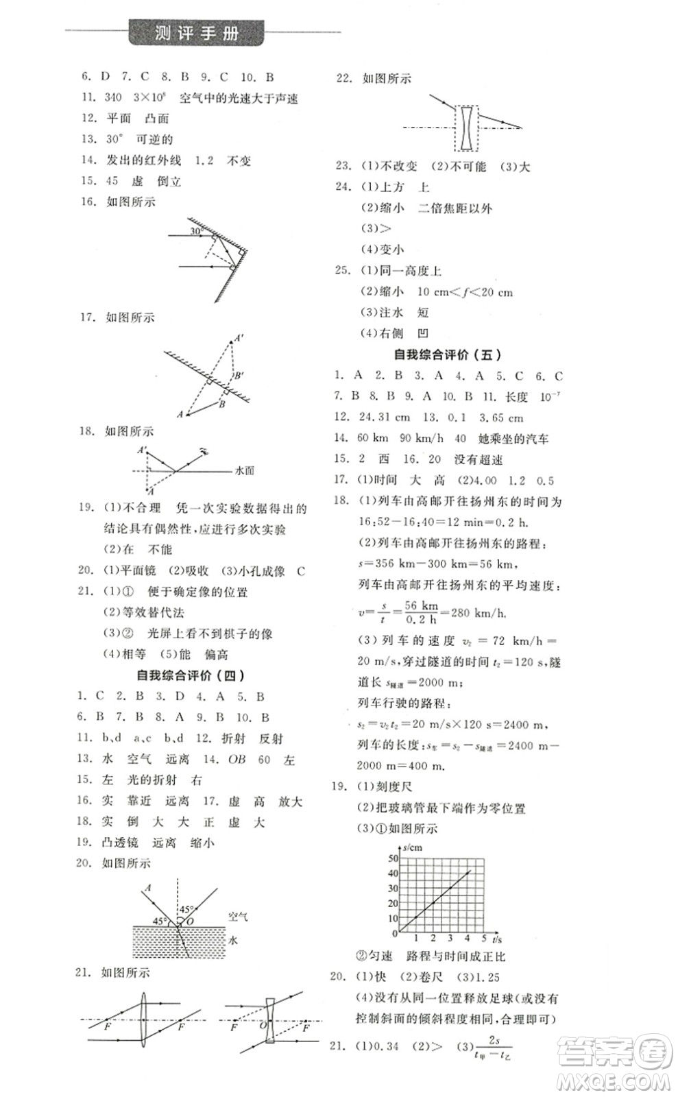 陽光出版社2022全品學(xué)練考八年級(jí)物理上冊(cè)SK蘇科版答案