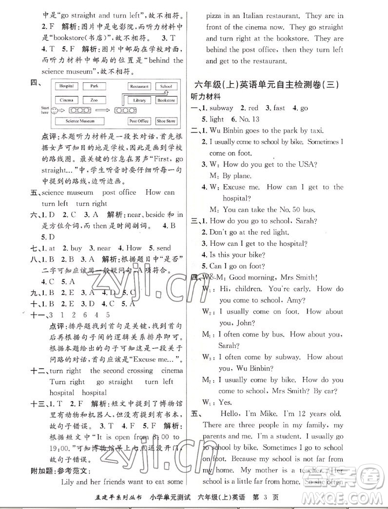 浙江工商大學(xué)出版社2022孟建平小學(xué)單元測(cè)試英語(yǔ)六年級(jí)上人教版答案