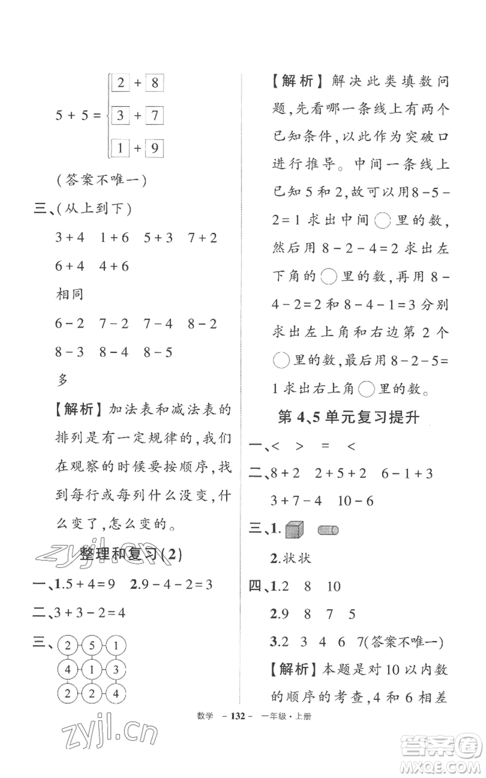 西安出版社2022秋季狀元成才路創(chuàng)優(yōu)作業(yè)100分一年級上冊數(shù)學(xué)人教版湖南專版參考答案