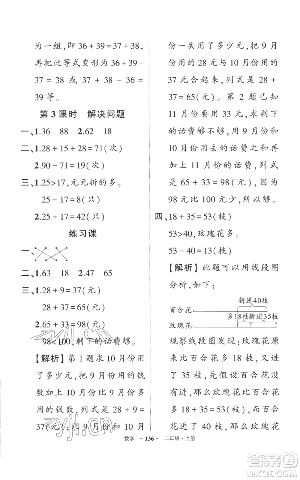 西安出版社2022秋季狀元成才路創(chuàng)優(yōu)作業(yè)100分二年級(jí)上冊(cè)數(shù)學(xué)人教版湖南專版參考答案