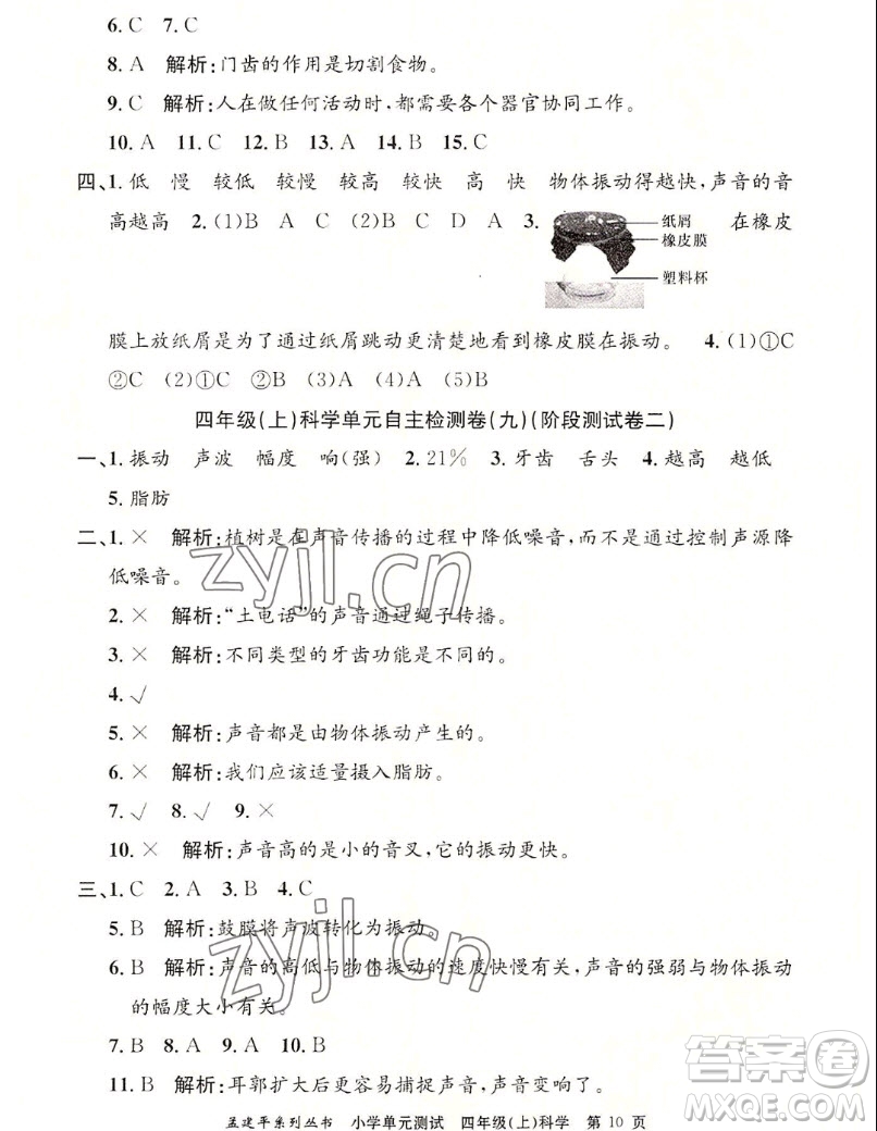 浙江工商大學(xué)出版社2022孟建平小學(xué)單元測(cè)試科學(xué)四年級(jí)上教科版答案