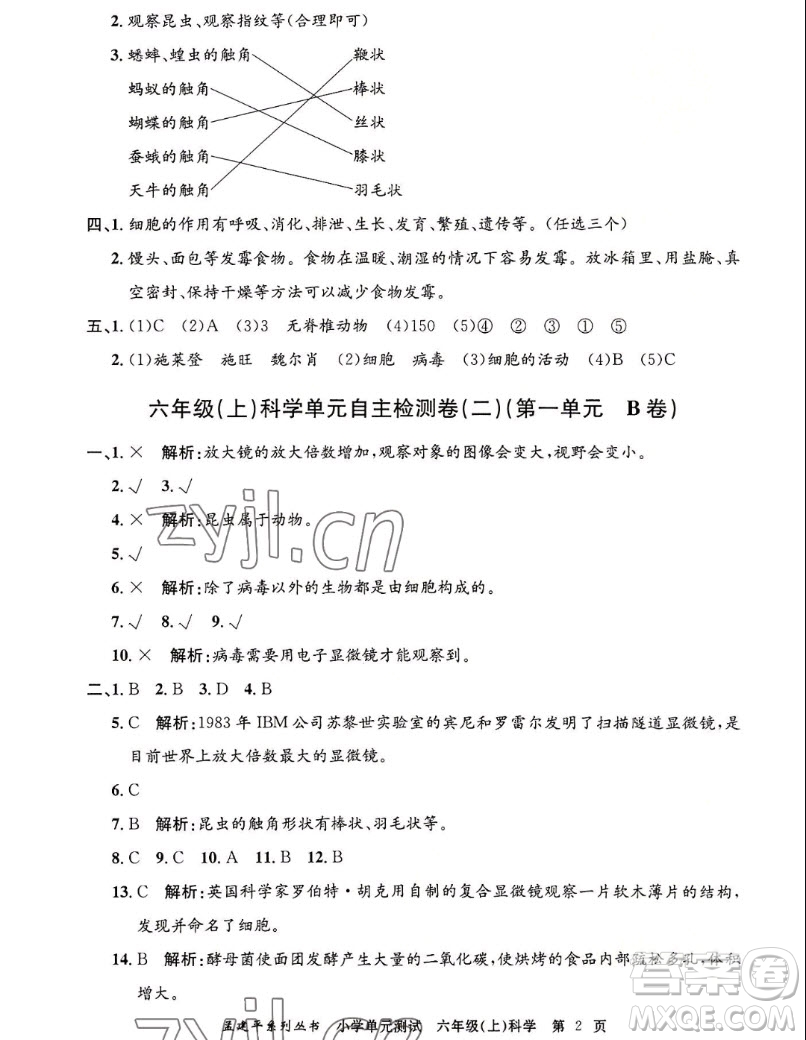 浙江工商大學出版社2022孟建平小學單元測試科學六年級上教科版答案