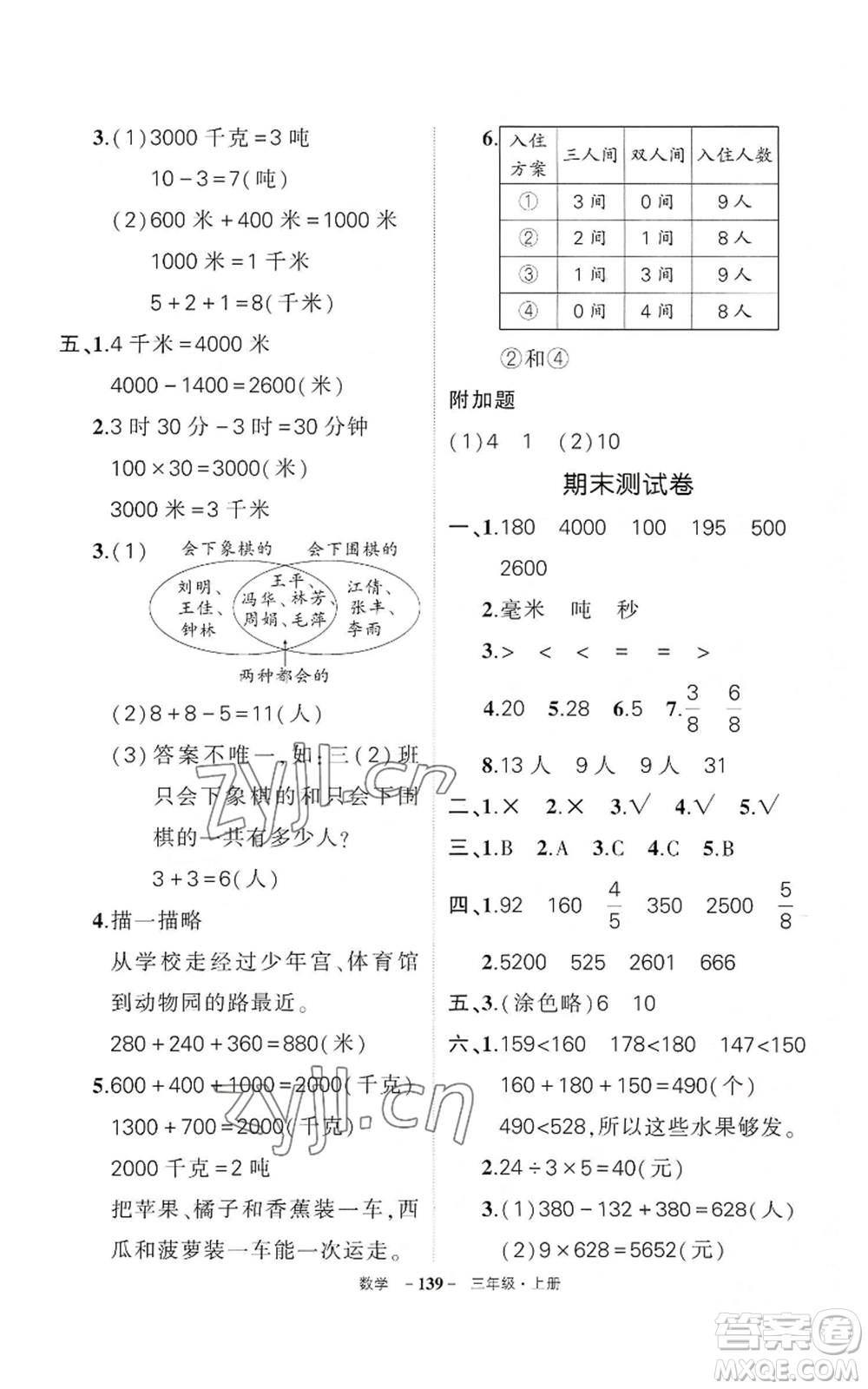 武漢出版社2022秋季狀元成才路創(chuàng)優(yōu)作業(yè)100分三年級上冊數(shù)學人教版湖北專版參考答案