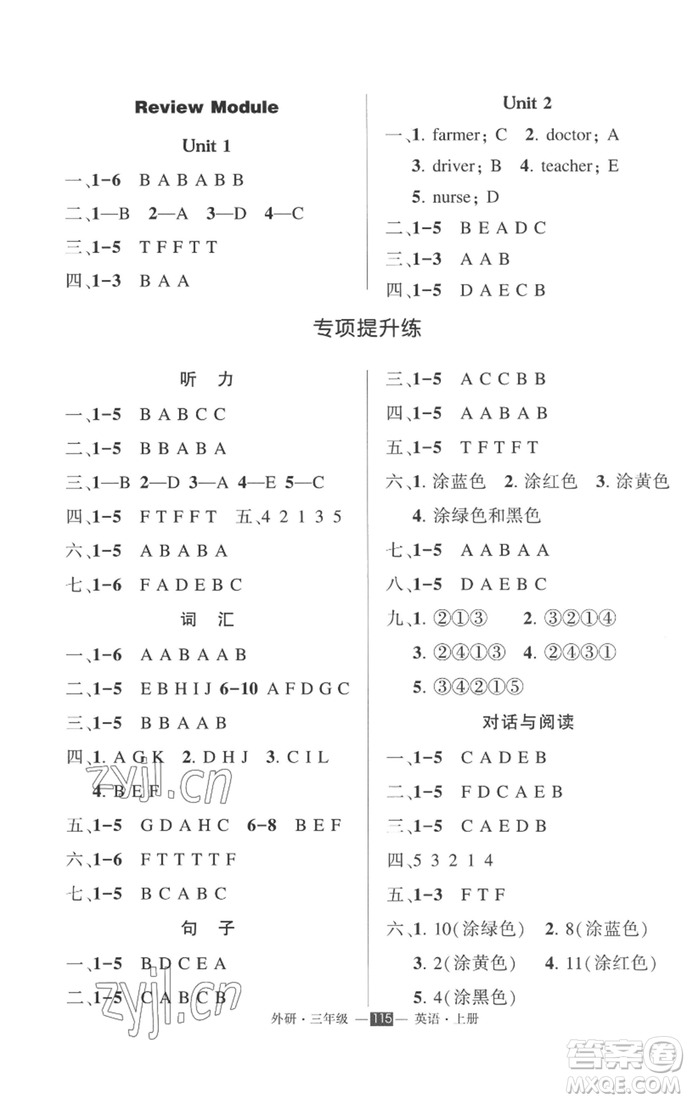 西安出版社2022秋季狀元成才路創(chuàng)優(yōu)作業(yè)100分三年級(jí)上冊(cè)英語(yǔ)外研版參考答案