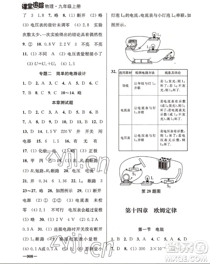 江蘇鳳凰美術(shù)出版社2022課堂追蹤物理九年級(jí)上冊(cè)蘇科版答案