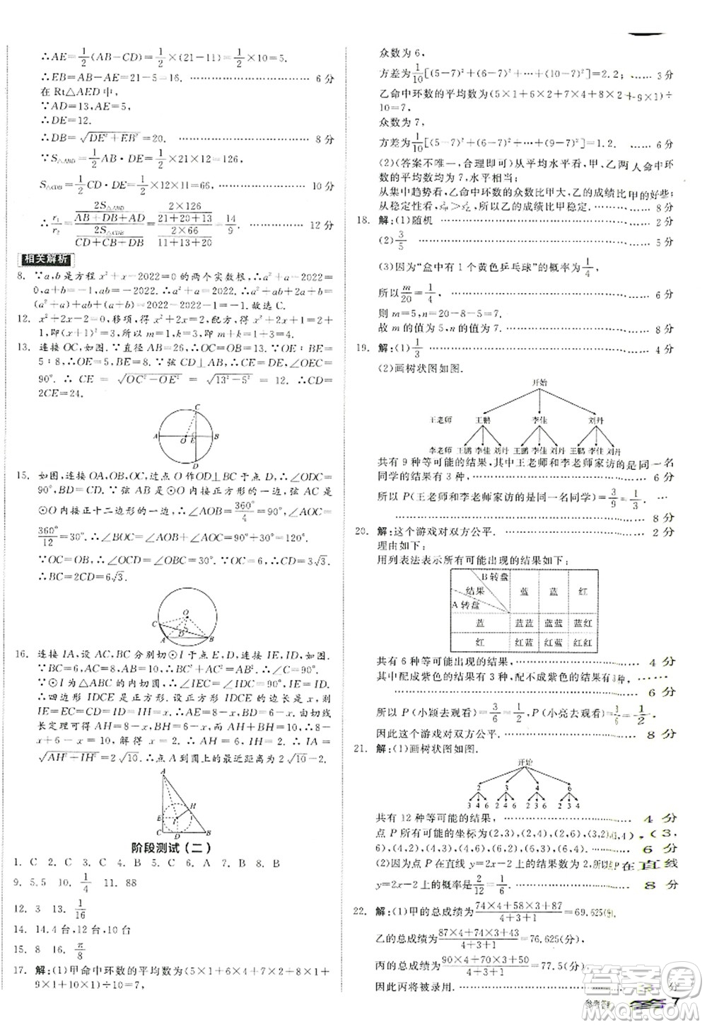 陽光出版社2022全品學(xué)練考九年級數(shù)學(xué)上冊SK蘇科版徐州專版答案