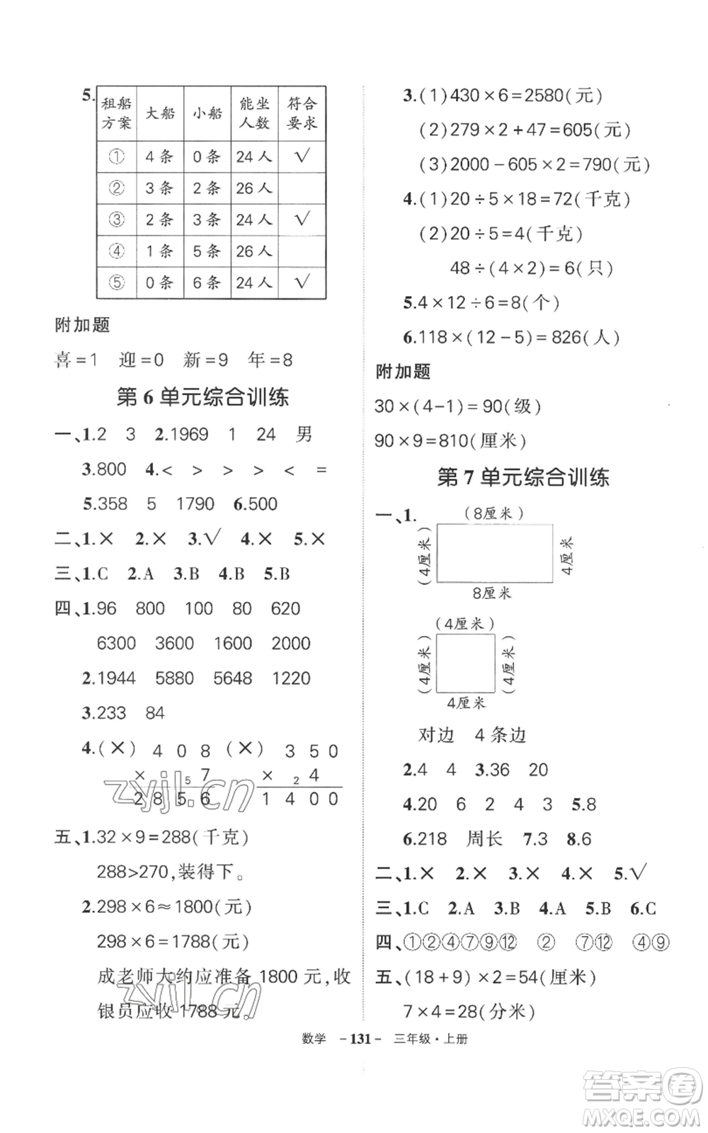 西安出版社2022秋季狀元成才路創(chuàng)優(yōu)作業(yè)100分三年級(jí)上冊(cè)數(shù)學(xué)人教版湖南專版參考答案