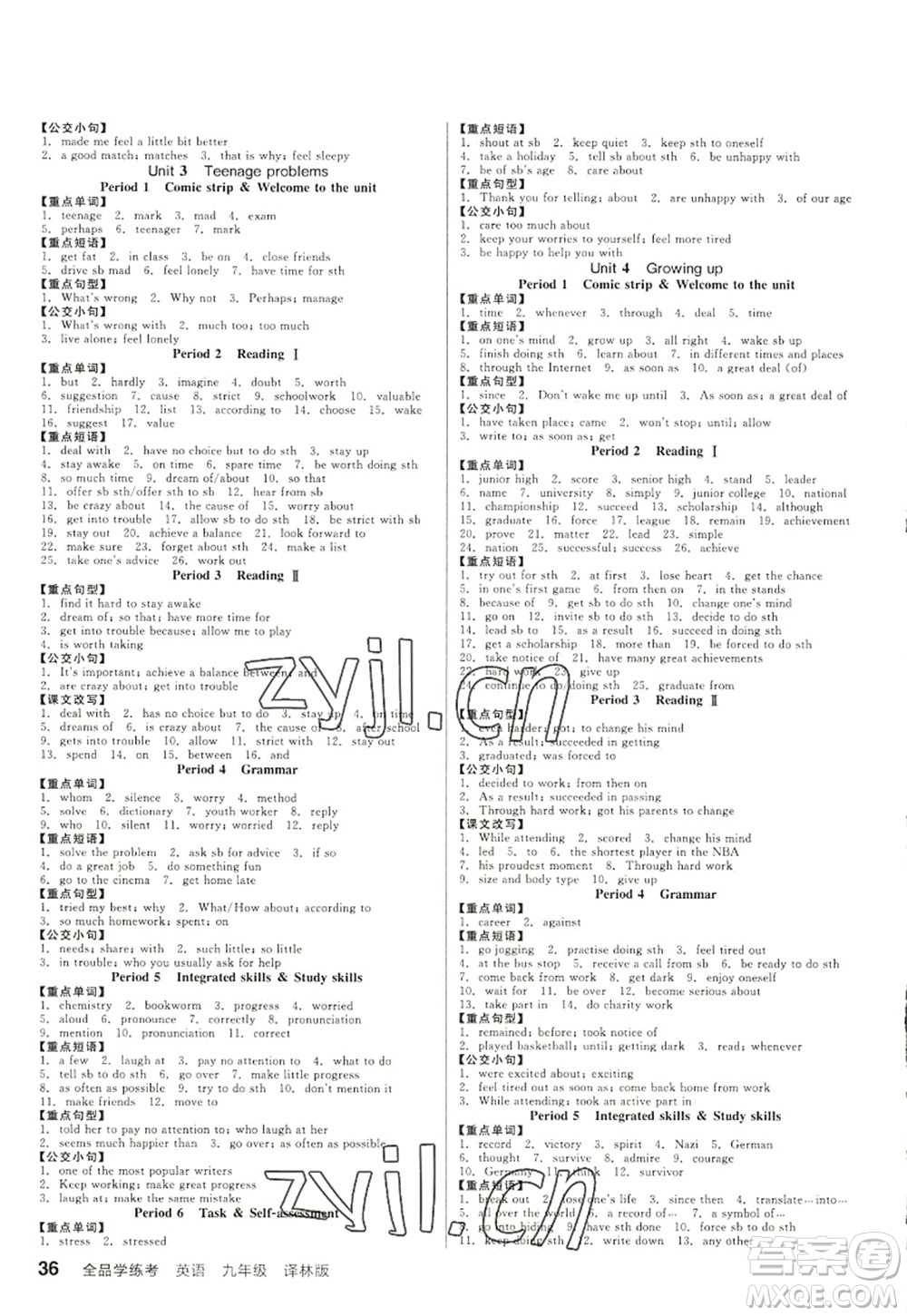 陽光出版社2022全品學(xué)練考九年級(jí)英語全一冊(cè)YLNJ譯林牛津版徐州專版答案