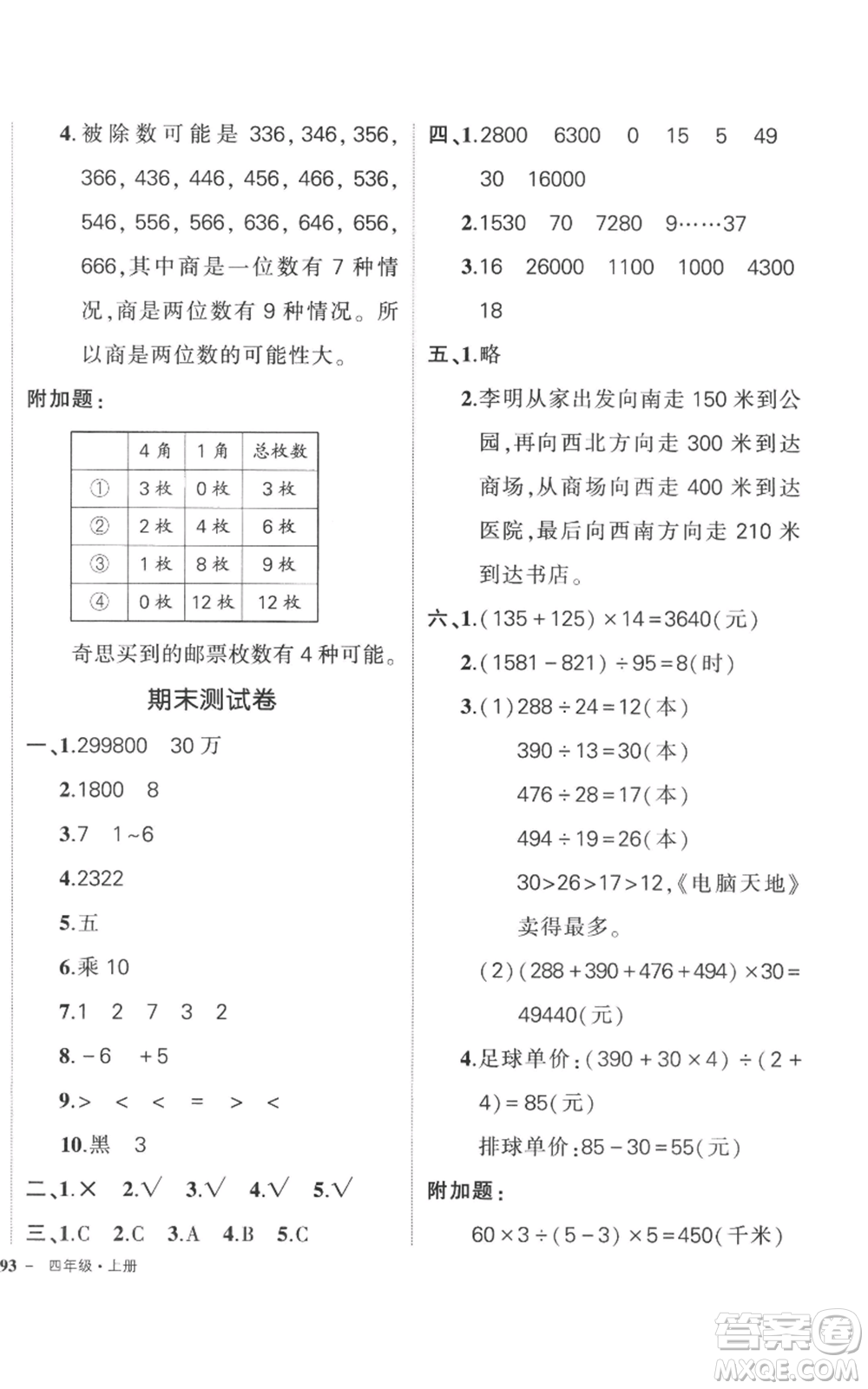 吉林教育出版社2022秋季狀元成才路創(chuàng)優(yōu)作業(yè)100分四年級上冊數(shù)學(xué)北師大版參考答案