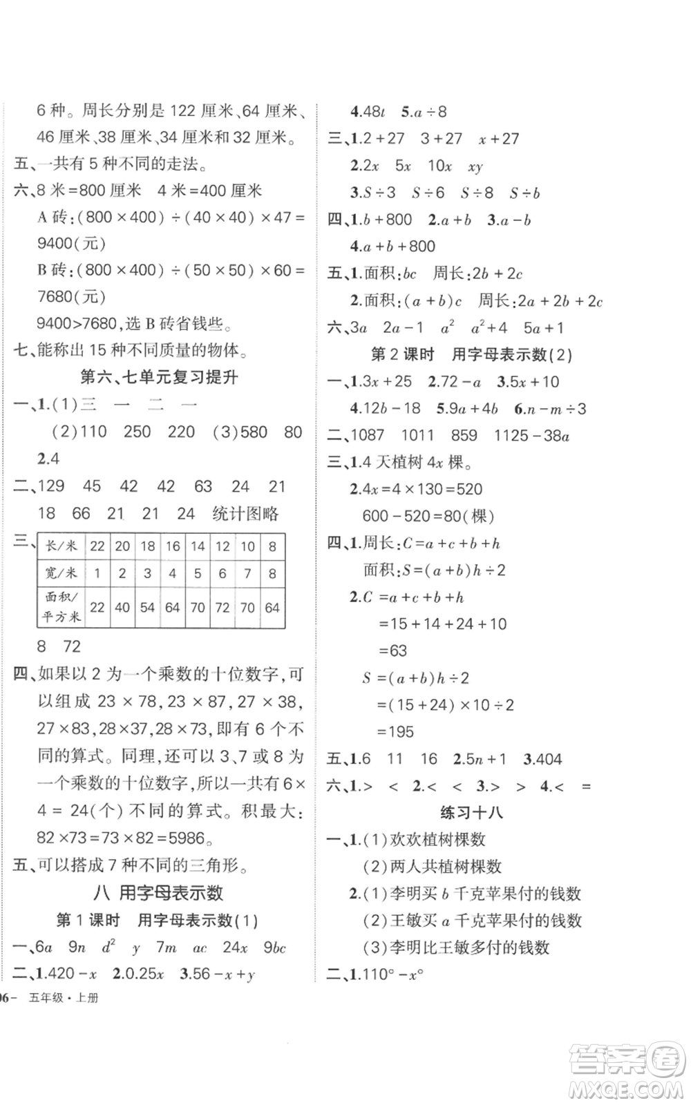 西安出版社2022秋季狀元成才路創(chuàng)優(yōu)作業(yè)100分五年級(jí)上冊(cè)數(shù)學(xué)蘇教版參考答案