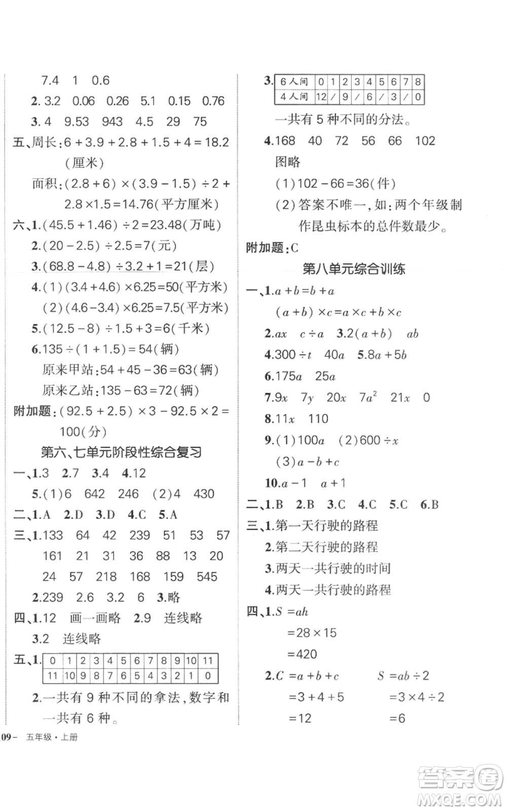 西安出版社2022秋季狀元成才路創(chuàng)優(yōu)作業(yè)100分五年級(jí)上冊(cè)數(shù)學(xué)蘇教版參考答案