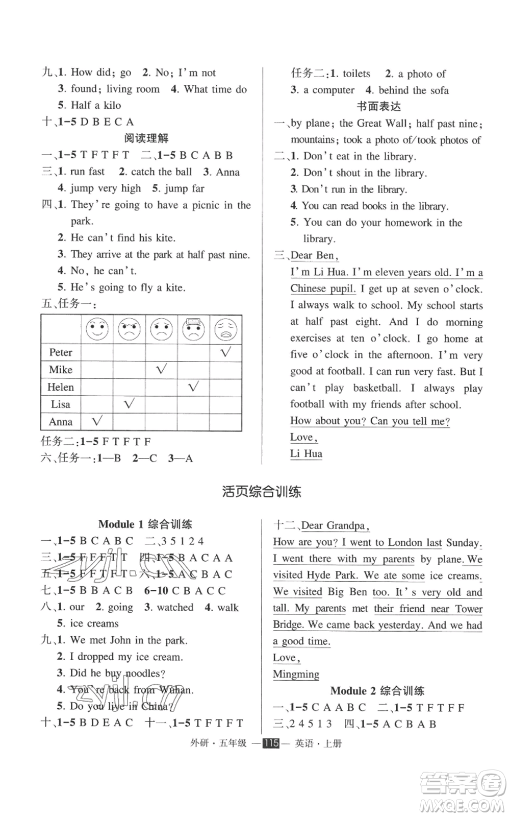 西安出版社2022秋季狀元成才路創(chuàng)優(yōu)作業(yè)100分五年級(jí)上冊(cè)英語外研版參考答案