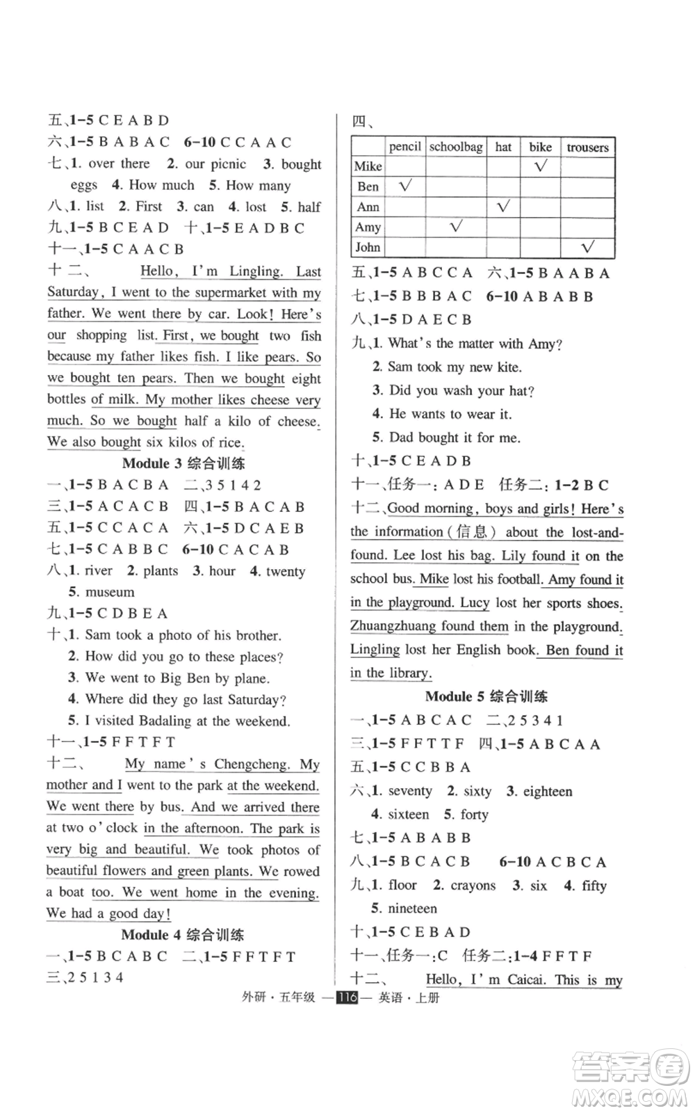 西安出版社2022秋季狀元成才路創(chuàng)優(yōu)作業(yè)100分五年級(jí)上冊(cè)英語外研版參考答案