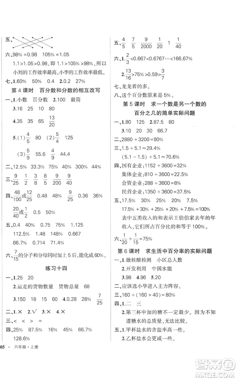 西安出版社2022秋季狀元成才路創(chuàng)優(yōu)作業(yè)100分六年級上冊數(shù)學(xué)蘇教版參考答案