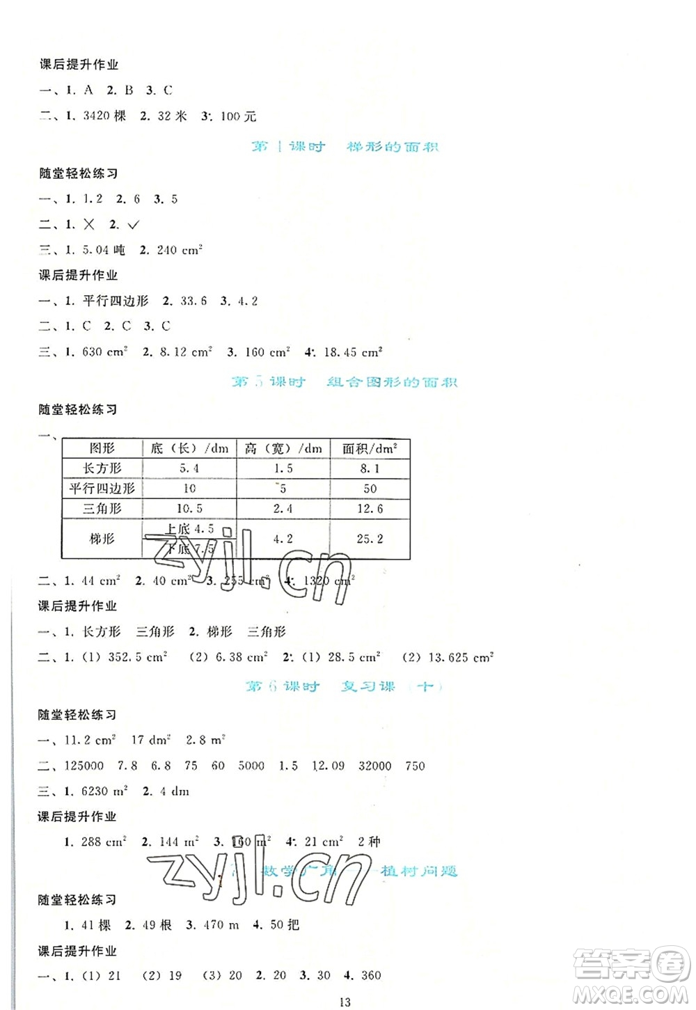 人民教育出版社2022同步輕松練習(xí)五年級數(shù)學(xué)上冊人教版答案