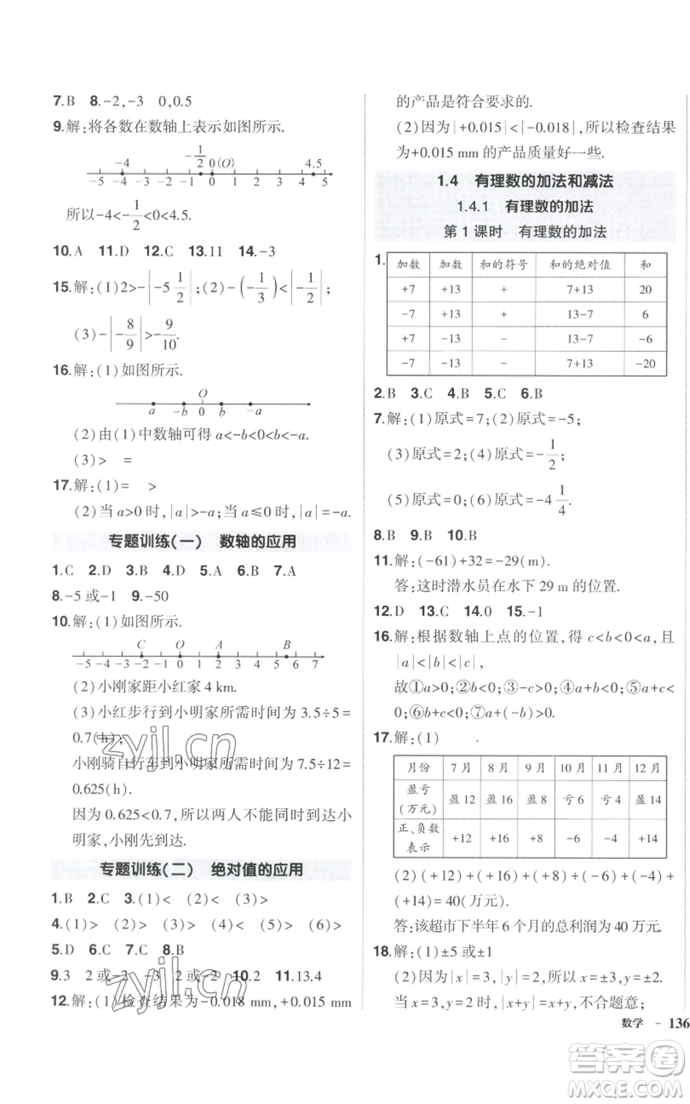 吉林教育出版社2022秋季狀元成才路創(chuàng)優(yōu)作業(yè)七年級上冊數(shù)學湘教版參考答案