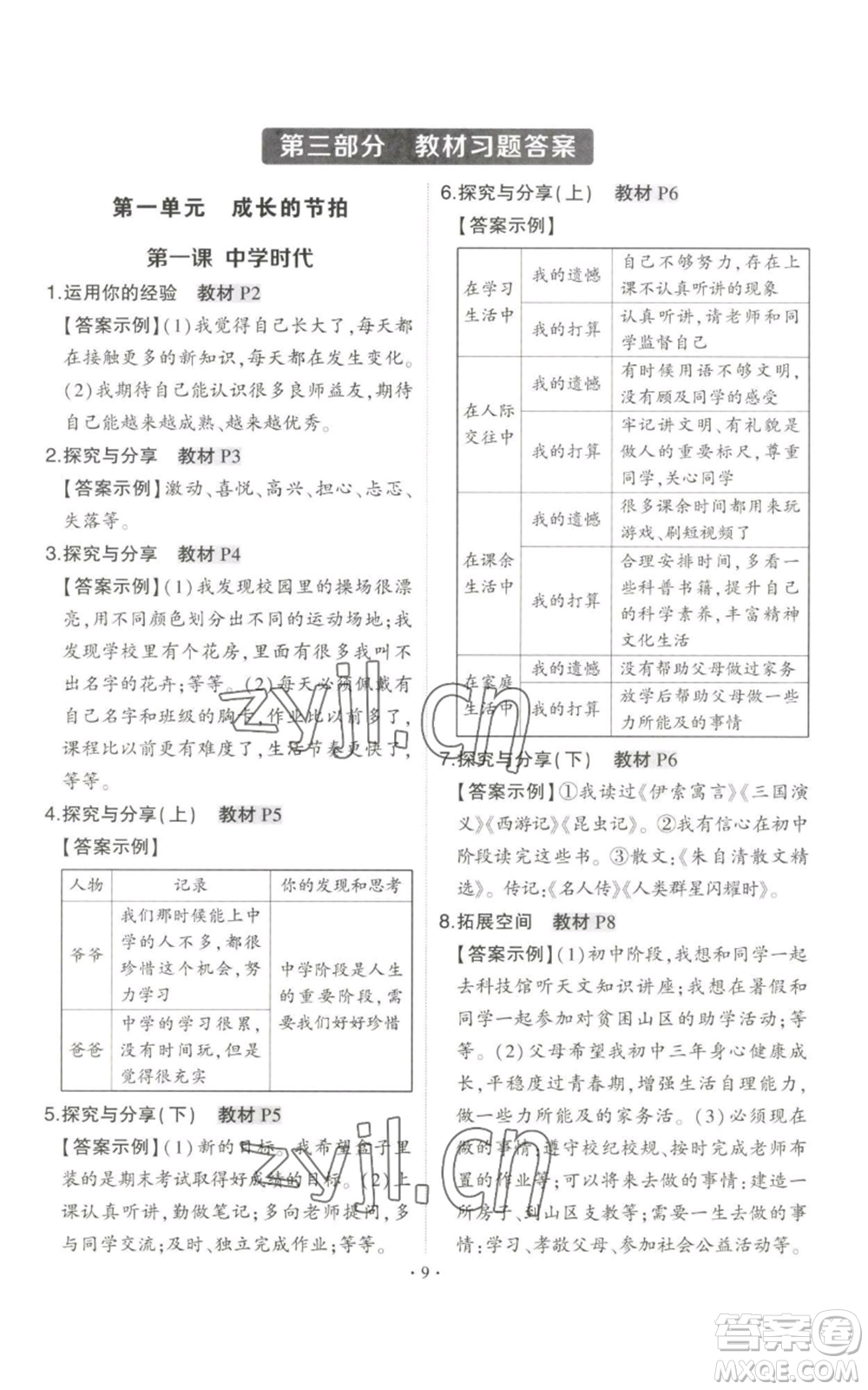 長(zhǎng)江出版社2022秋季狀元成才路創(chuàng)優(yōu)作業(yè)七年級(jí)上冊(cè)道德與法治人教版參考答案