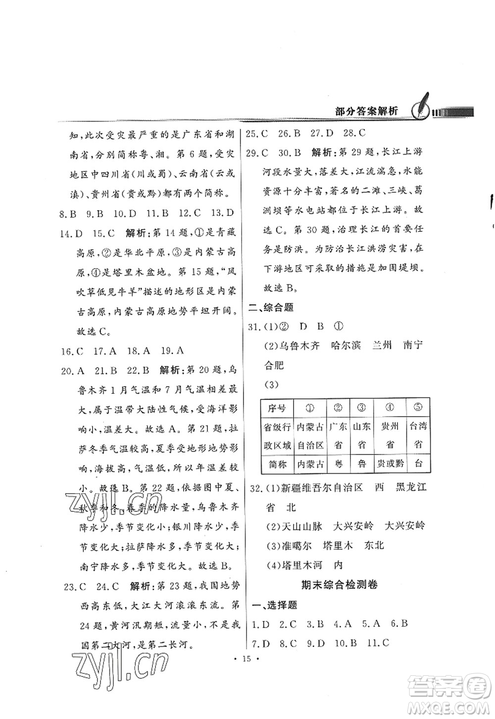 新世紀出版社2022同步導學與優(yōu)化訓練八年級地理上冊粵教人民版答案