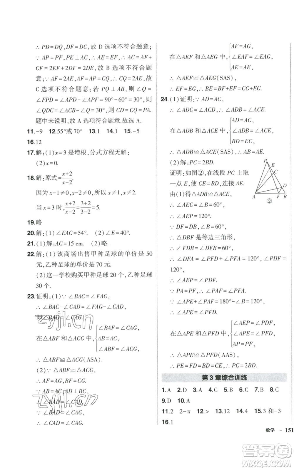 吉林教育出版社2022秋季狀元成才路創(chuàng)優(yōu)作業(yè)八年級上冊數(shù)學湘少版參考答案