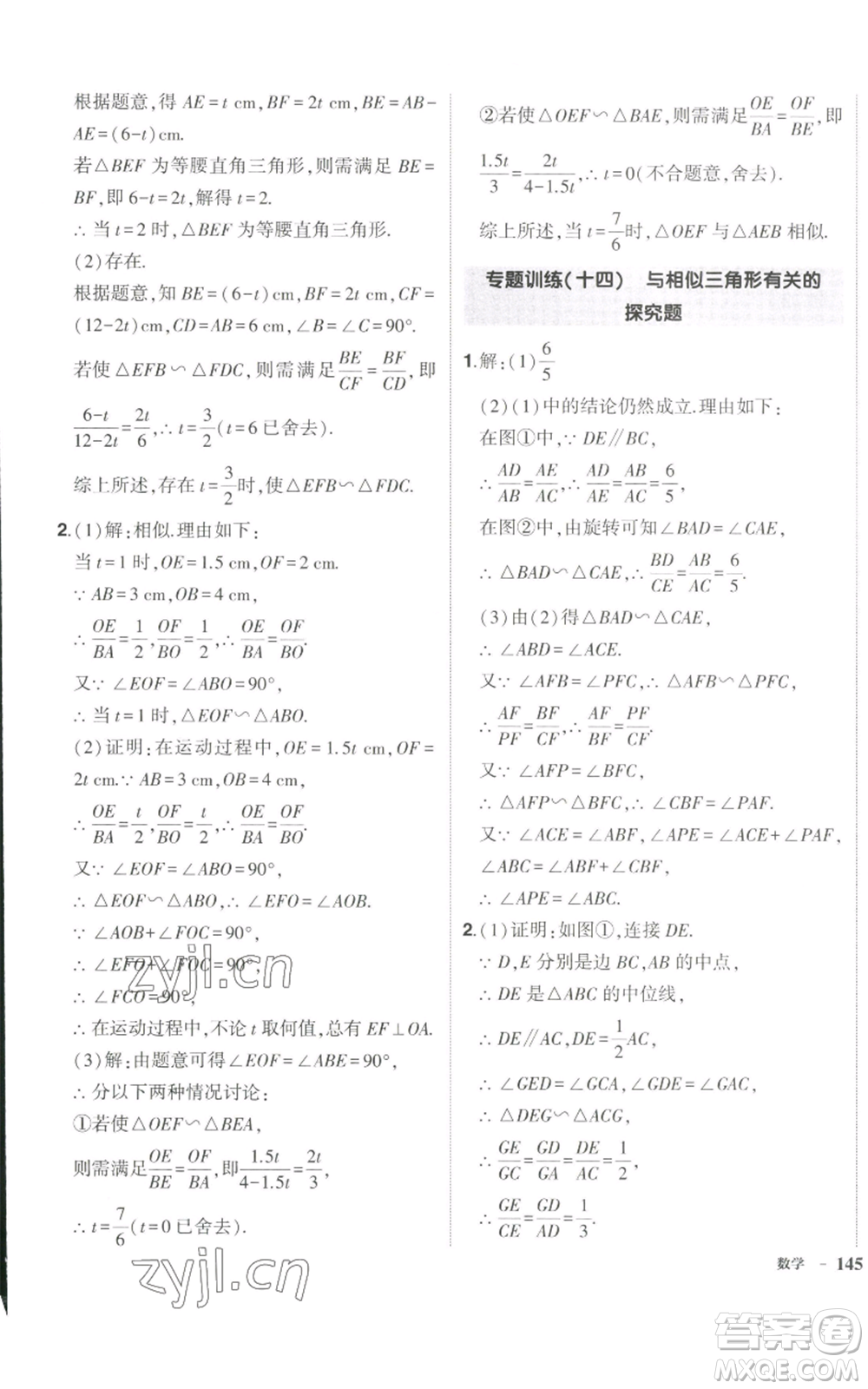 長江出版社2022秋季狀元成才路創(chuàng)優(yōu)作業(yè)九年級上冊數(shù)學北師大版參考答案