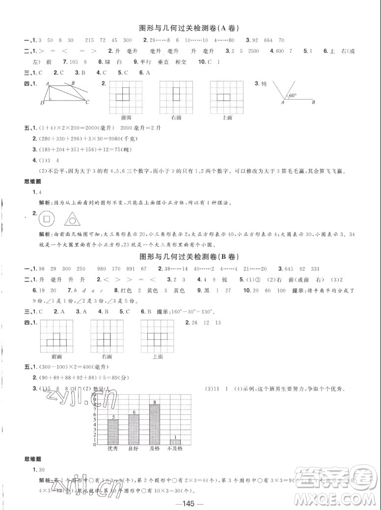 江西教育出版社2022陽(yáng)光同學(xué)一線名師全優(yōu)好卷數(shù)學(xué)四年級(jí)上冊(cè)蘇教版答案