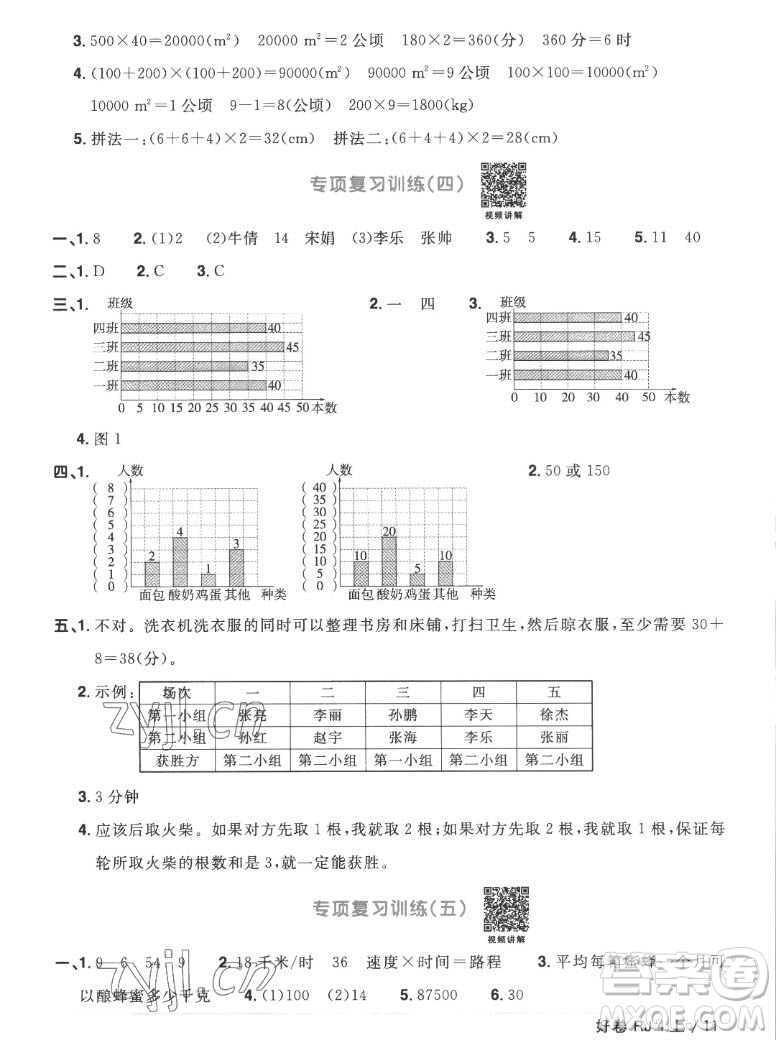 江西教育出版社2022陽光同學(xué)一線名師全優(yōu)好卷數(shù)學(xué)四年級上冊人教版答案