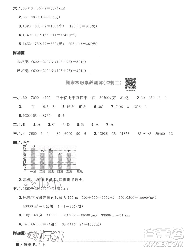 江西教育出版社2022陽光同學(xué)一線名師全優(yōu)好卷數(shù)學(xué)四年級上冊人教版答案