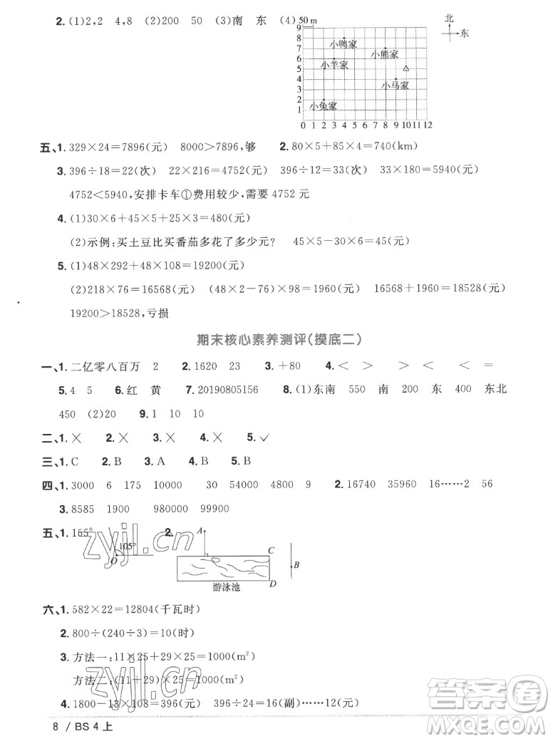 江西教育出版社2022陽(yáng)光同學(xué)一線名師全優(yōu)好卷數(shù)學(xué)四年級(jí)上冊(cè)北師版答案