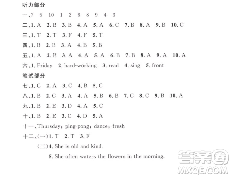 江西教育出版社2022陽光同學(xué)一線名師全優(yōu)好卷英語五年級上冊人教版答案