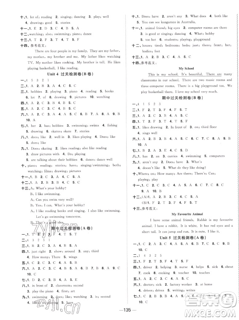 江西教育出版社2022陽光同學(xué)一線名師全優(yōu)好卷英語五年級(jí)上冊譯林版答案