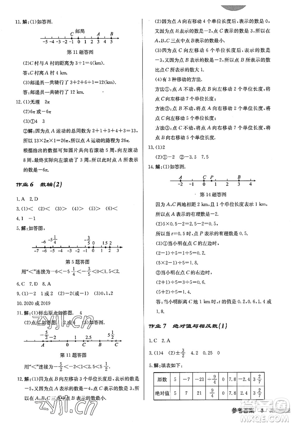 龍門書局2022啟東中學(xué)作業(yè)本七年級數(shù)學(xué)上冊JS江蘇版答案