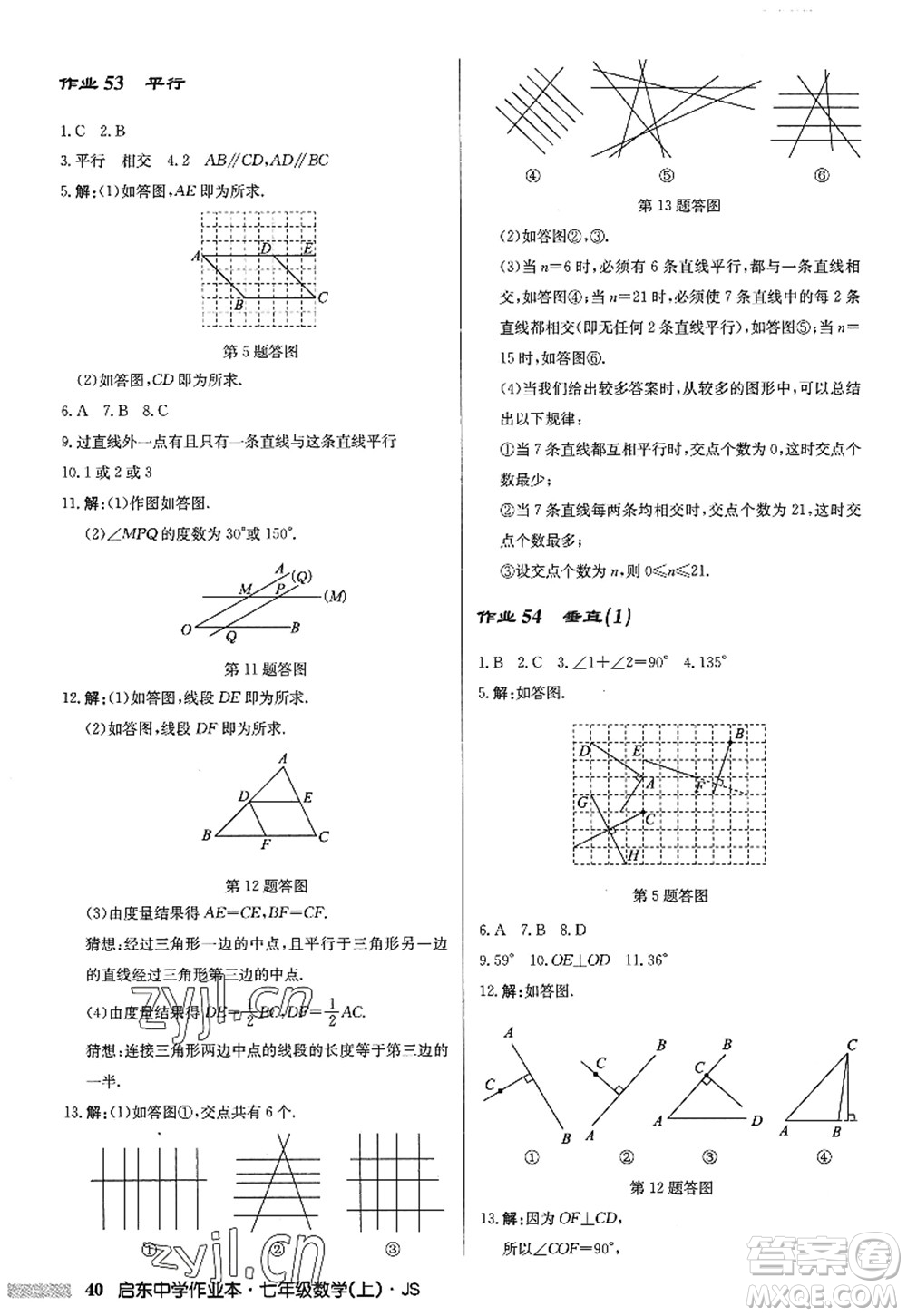 龍門書局2022啟東中學(xué)作業(yè)本七年級數(shù)學(xué)上冊JS江蘇版答案