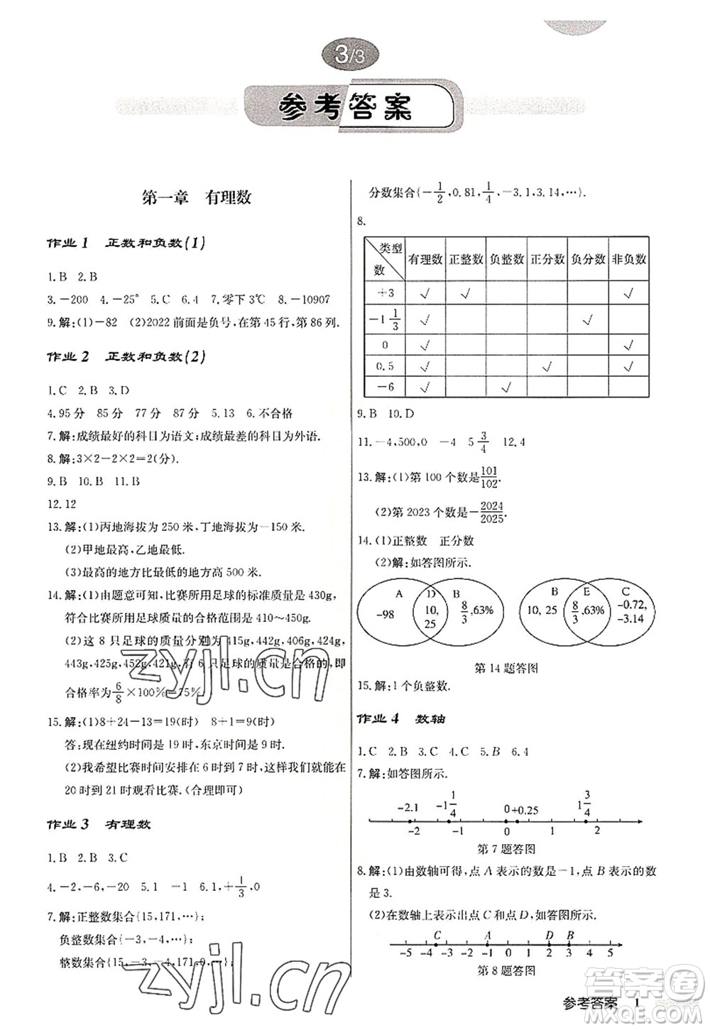 龍門書局2022啟東中學(xué)作業(yè)本七年級(jí)數(shù)學(xué)上冊(cè)R人教版答案