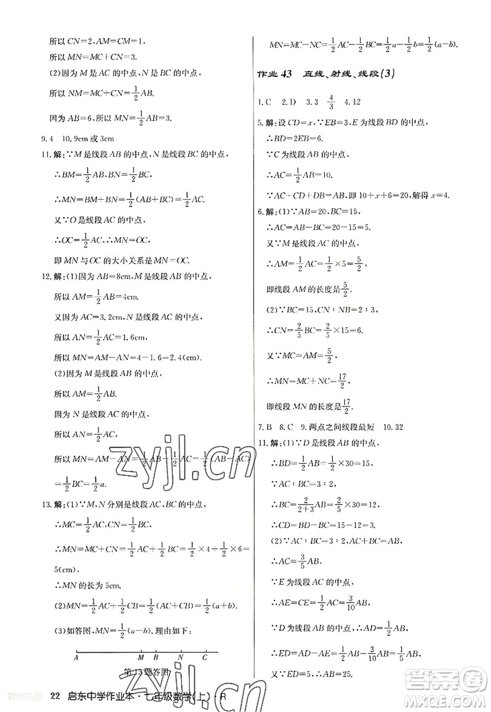 龍門書局2022啟東中學(xué)作業(yè)本七年級(jí)數(shù)學(xué)上冊(cè)R人教版答案