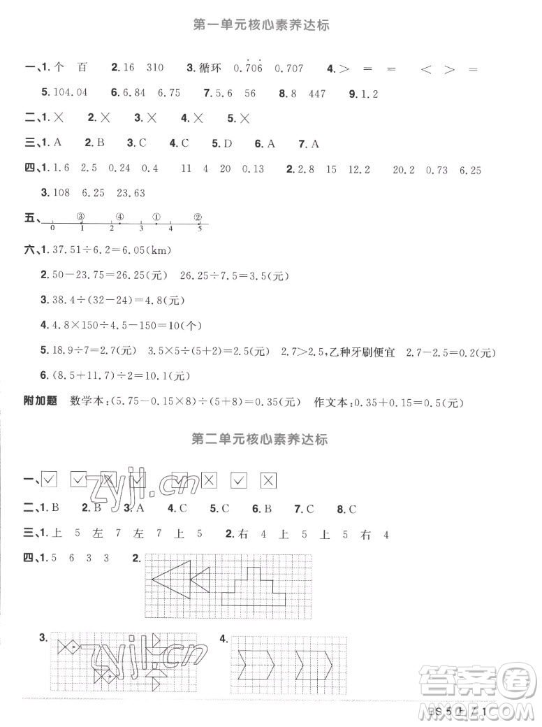 江西教育出版社2022陽(yáng)光同學(xué)一線名師全優(yōu)好卷數(shù)學(xué)五年級(jí)上冊(cè)北師版答案