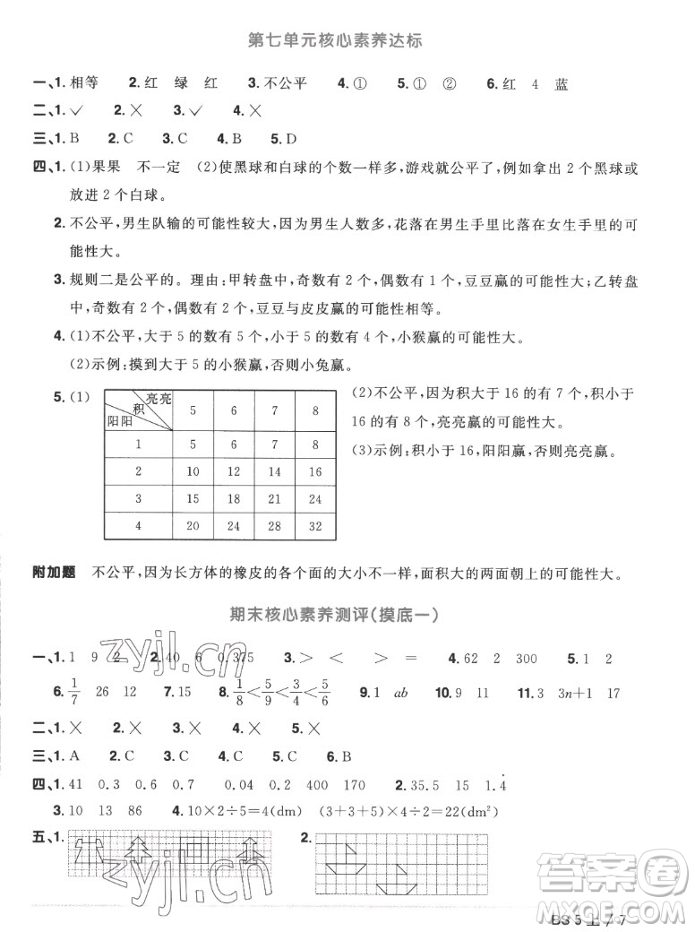 江西教育出版社2022陽(yáng)光同學(xué)一線名師全優(yōu)好卷數(shù)學(xué)五年級(jí)上冊(cè)北師版答案