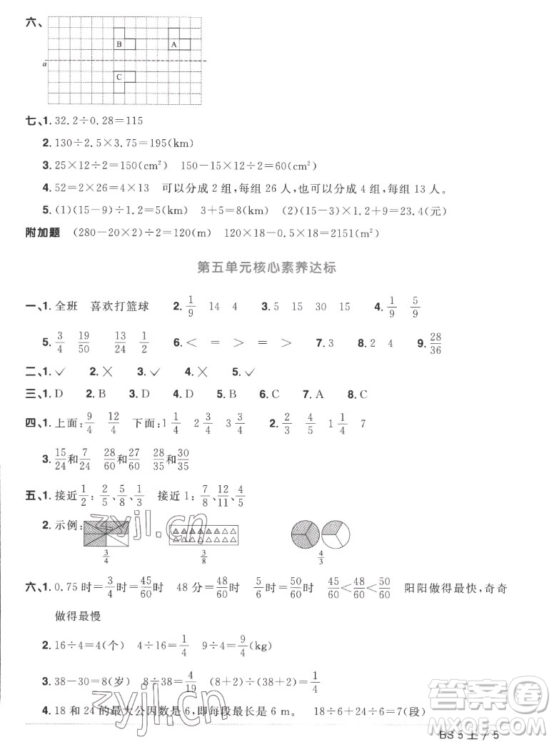 江西教育出版社2022陽(yáng)光同學(xué)一線名師全優(yōu)好卷數(shù)學(xué)五年級(jí)上冊(cè)北師版答案