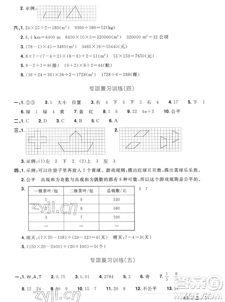 江西教育出版社2022陽(yáng)光同學(xué)一線名師全優(yōu)好卷數(shù)學(xué)五年級(jí)上冊(cè)北師版答案