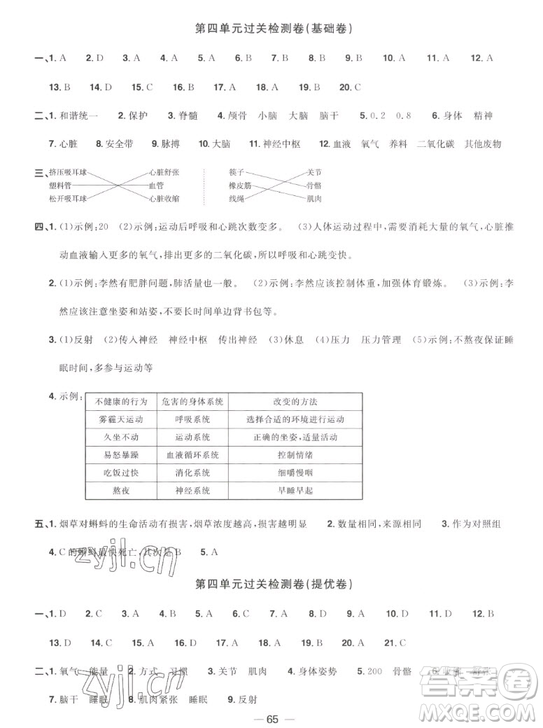 江西教育出版社2022陽(yáng)光同學(xué)一線名師全優(yōu)好卷科學(xué)五年級(jí)上冊(cè)教科版答案