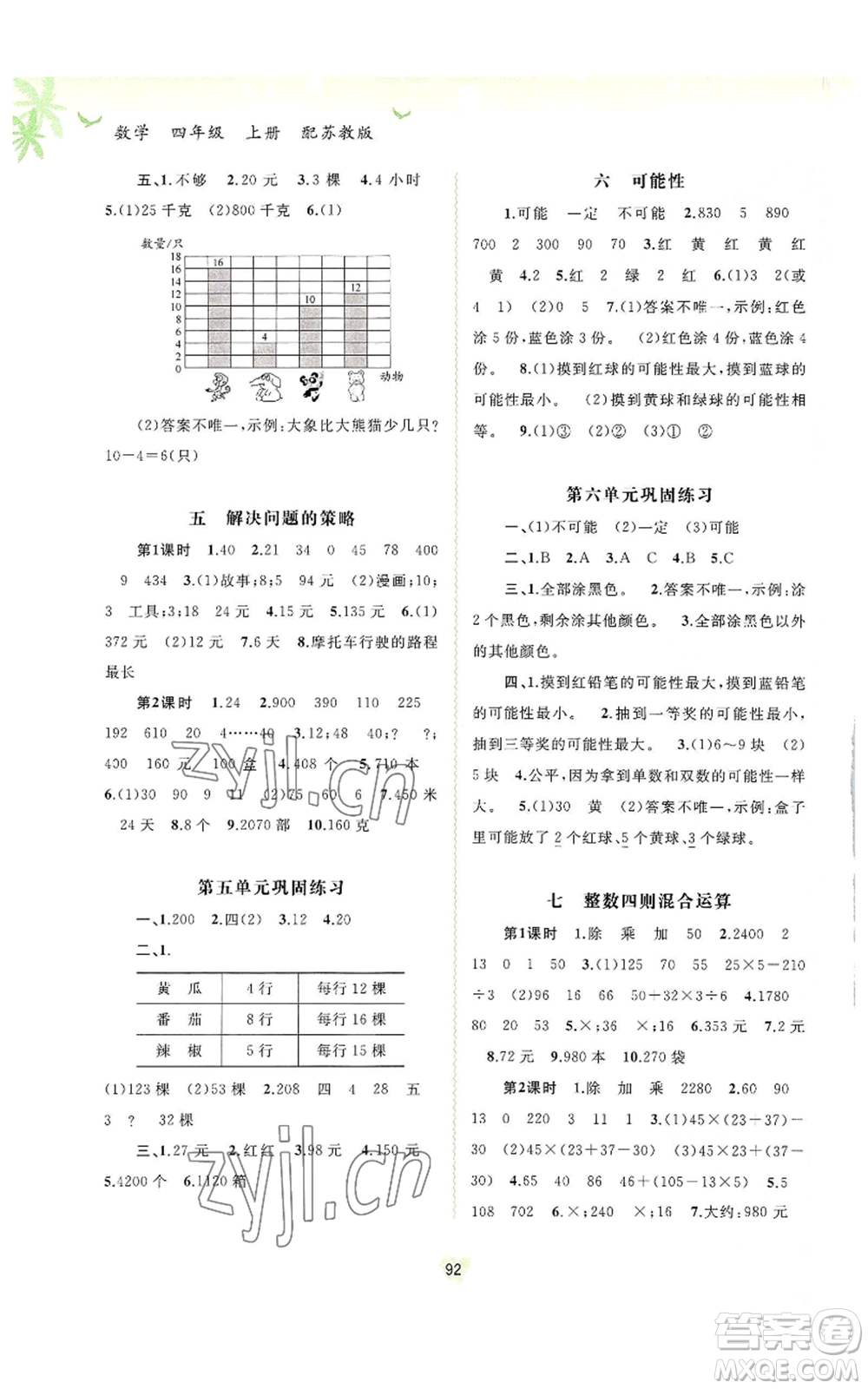 廣西教育出版社2022秋季新課程學(xué)習(xí)與測(cè)評(píng)同步學(xué)習(xí)四年級(jí)上冊(cè)數(shù)學(xué)蘇教版參考答案