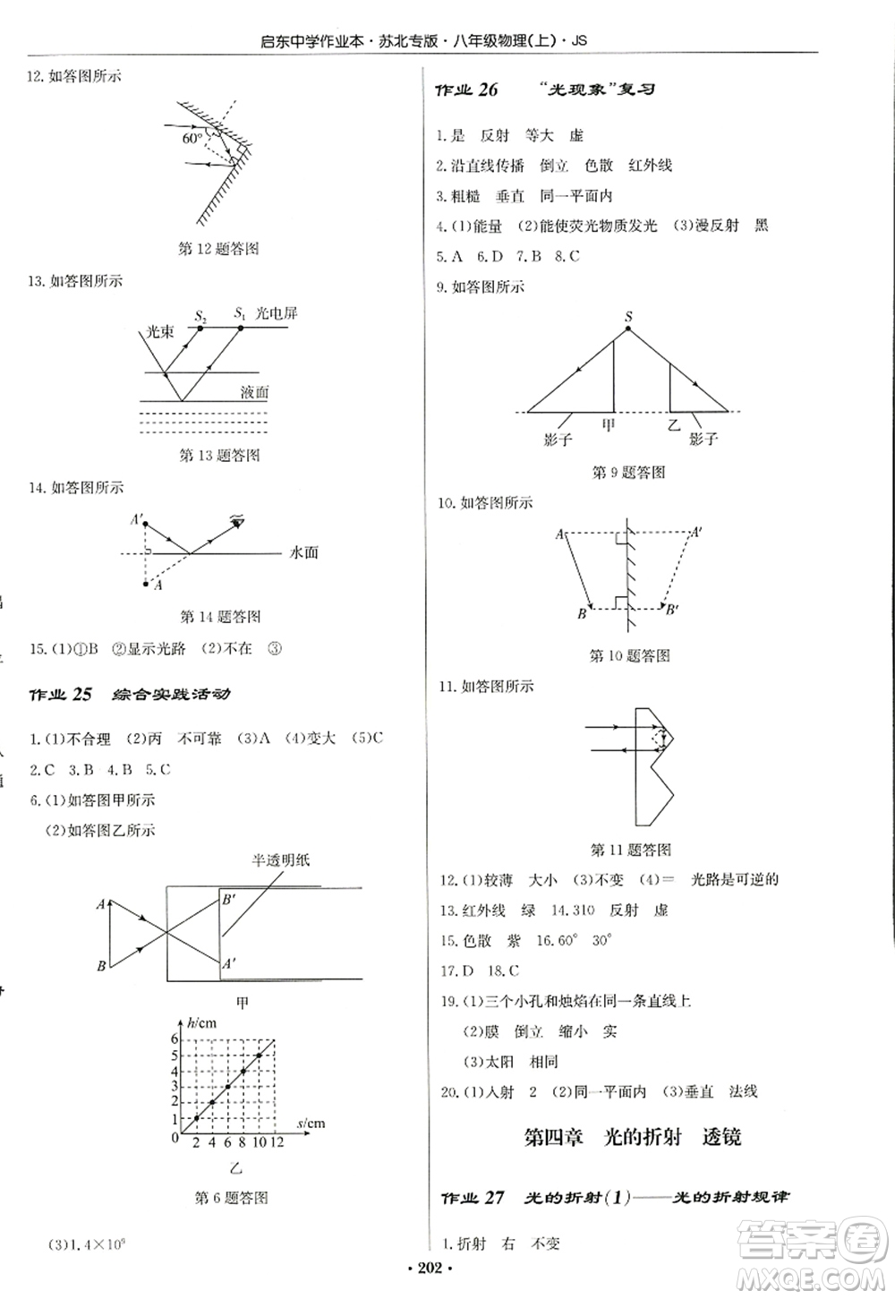 龍門書局2022啟東中學(xué)作業(yè)本八年級物理上冊JS江蘇版蘇北專版答案