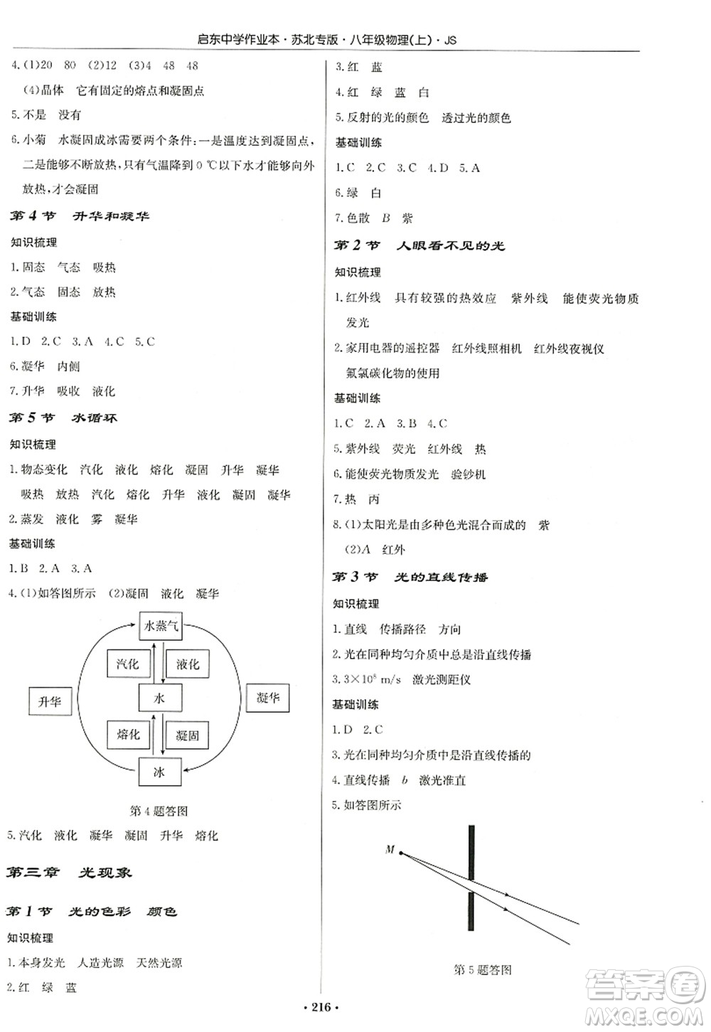 龍門書局2022啟東中學(xué)作業(yè)本八年級物理上冊JS江蘇版蘇北專版答案