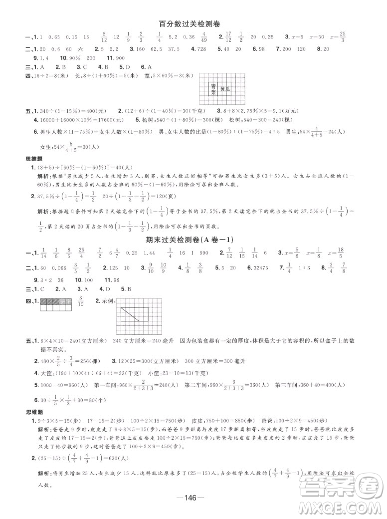 江西教育出版社2022陽(yáng)光同學(xué)一線名師全優(yōu)好卷數(shù)學(xué)六年級(jí)上冊(cè)蘇教版答案